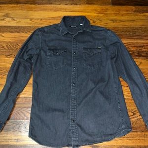 Jack and Jones Black Denim Shirt Jacket.